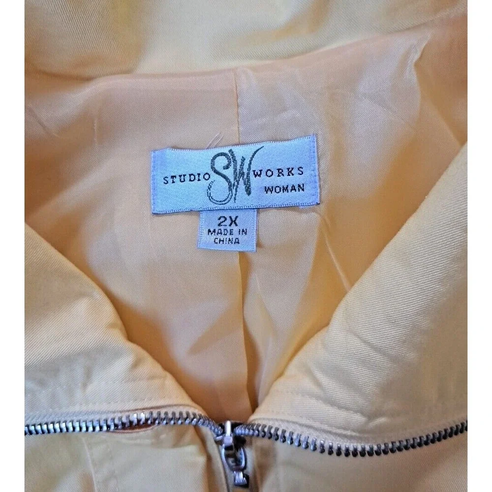 Studio Works Womens 2X Light Weight Full Zip 4 Pocket Solid Yellow Jacket Pre-Ow